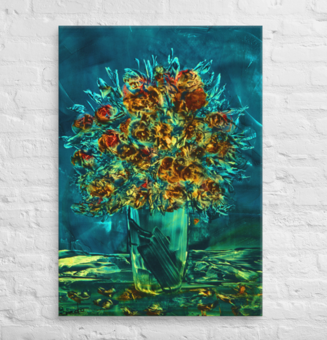 Turquoise Granada Flores Print on Canvas