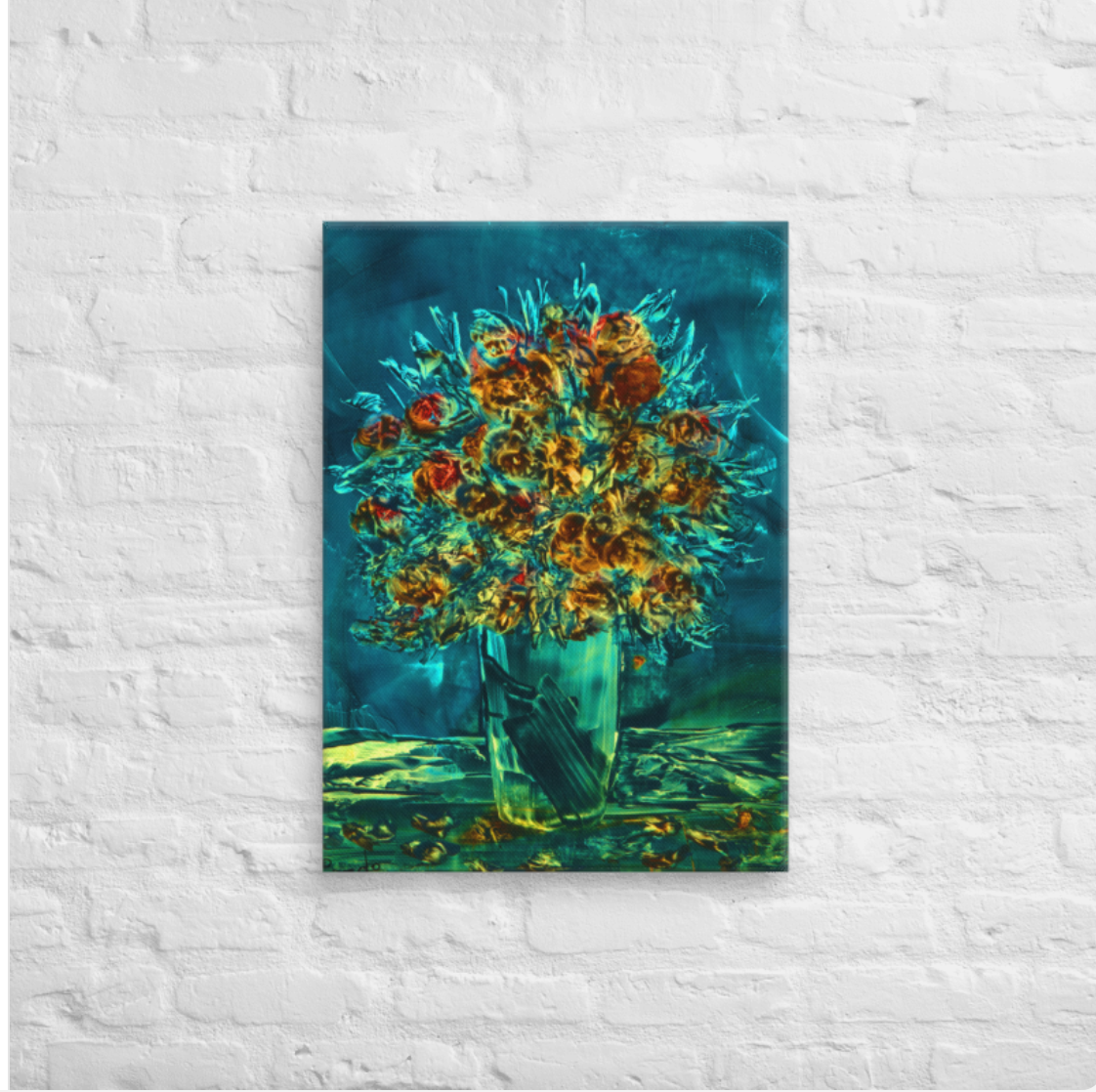 Turquoise Granada Flores Print on Canvas