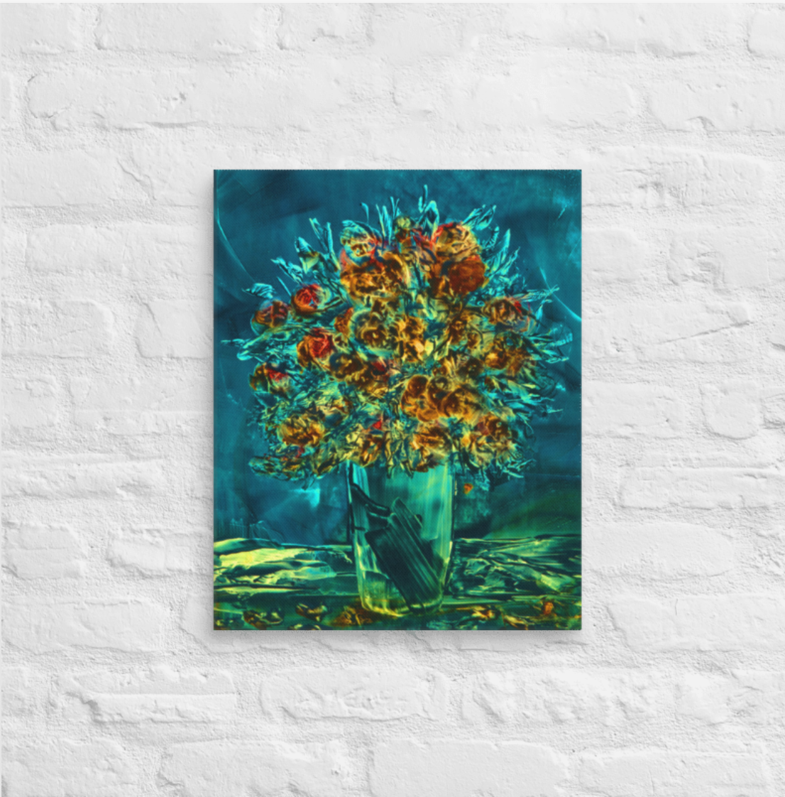 Turquoise Granada Flores Print on Canvas